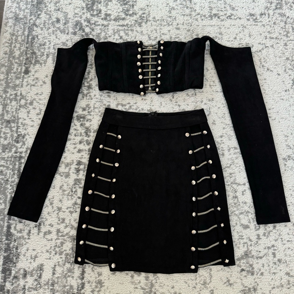 Oh Polly Two Piece Black Polyester and Spandex Set